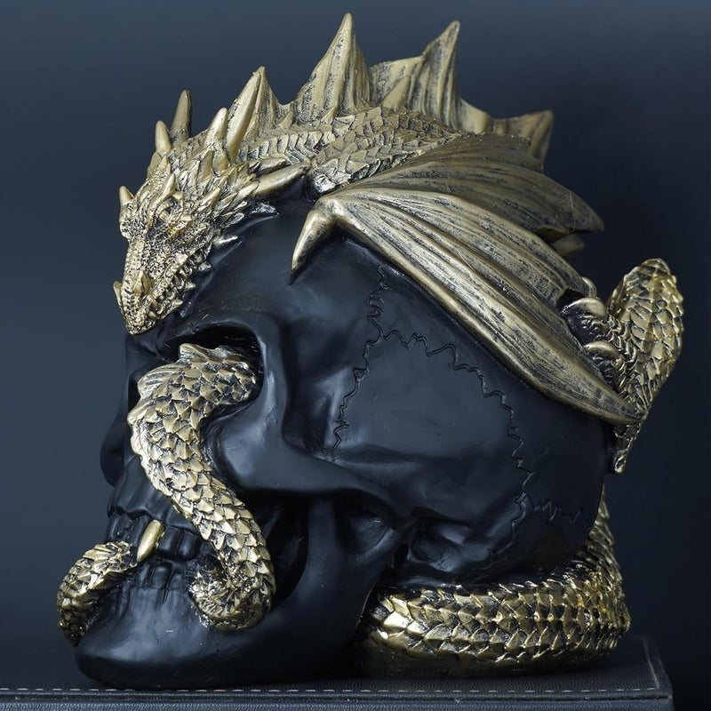 ThriBartLive Halloween Human Head, Gold-Dragon Skull - Realistic and Spooky Props Dinosaur Skull Decorations for Halloween Parties, Haunted Houses, and Scary Decorations - Image 5